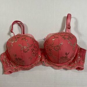 Victoria's Secret lined Demi coral‎ lace glitter floral size 34C